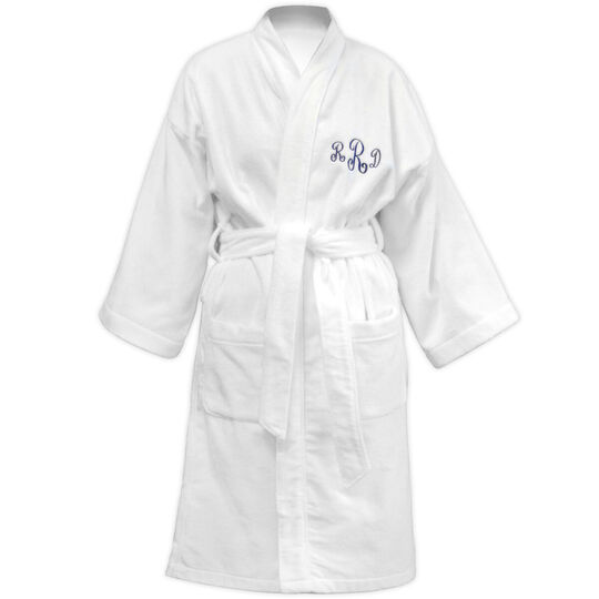 Terry Velour White Robe with White Piping